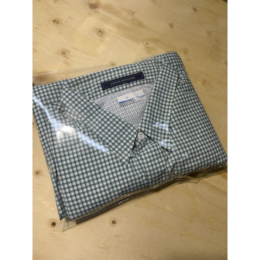 As-Is XXL Columbia PFG Super Bahama Men's Green White Check Woven Long Sleeve